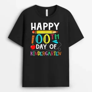 100 Days Of Kindergarten - Happy 100th Day Of School Gift T-Shirt - Black