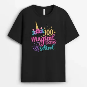 100 Magical Days Of School Unicorn Gift Teacher Student. T-Shirt - Black