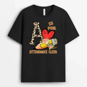 1st Day Of School Attendance Clerk Leopard Flowers Teacher  T-Shirt - Black