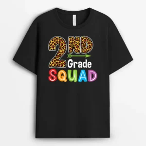 2nd Grade Squad Leopard Print Second Grade Teacher T-Shirt - Black