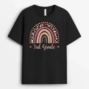 3rd Grade Teacher - Boho Rainbow Leopard Back To School T-Shirt - Black