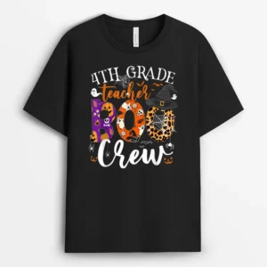 4th Grade Teacher Boo Crew Halloween Fourth Grade Teacher T-Shirt - Black