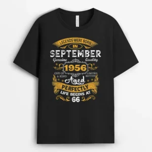 66 Years Old Gift Legends Born In September 1956 66th B-day T-Shirt - Black