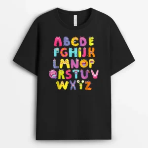 ABC Cute Monster Alphabet Halloween Teacher Costume T-Shirt - Black