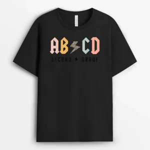 ABCD Leopard Second Grade 2nd Grade Teacher Back To School T-Shirt - Black