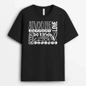Advocate Love Support Accept Be Kind Autism Awareness Women T-Shirt - Black