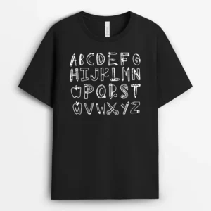 Alphabet Doodle Teacher Preschool Kindergarten Teacher Kids T-Shirt - Black