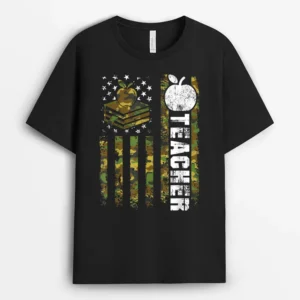 American Flag Camouflage Teacher Patriotic 4th Of July T-Shirt - Black