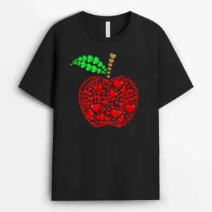 Apple Hearts Background Valentine's Day Teacher Students T-Shirt - Black