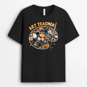 Art Teacher Spooky Pumpkin Halloween Men Women T-Shirt - Black