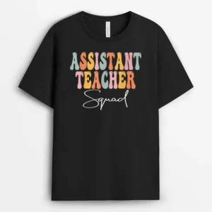 Assistant Teacher Squad Retro Groovy First Day Of School T-Shirt - Black