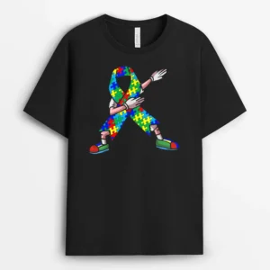 Autism Awareness Kids Dabbing Puzzle Piece Love Dab Dance T-Shirt - Black