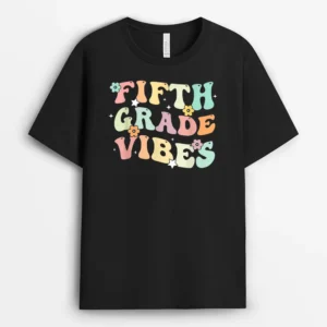 Back To School Fifth Grade Vibes Retro Student Teacher T-Shirt - Black