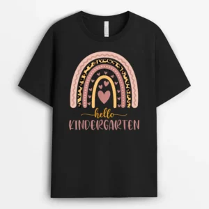 Back To School Hello Kindergarten Teacher Leopard Rainbow T-Shirt - Black