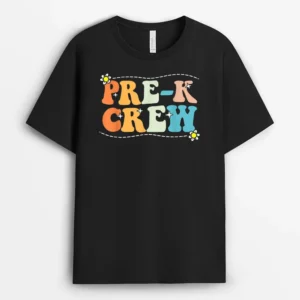 Back To School Pre-K Crew Groovy Retro Teacher Kid T-Shirt - Black