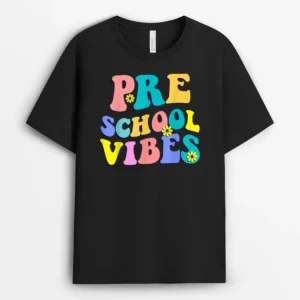 Back To School Preschool Vibes Student Teacher Retro Funny T-Shirt - Black