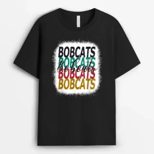 Bobcats Teacher School Sports Fan Team Spirit Bleached Retro T-Shirt - Black