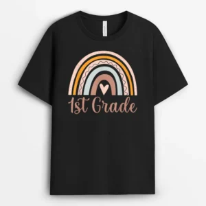 Boho Rainbow 1st Grade Teacher Student Funny Back To School T-Shirt - Black