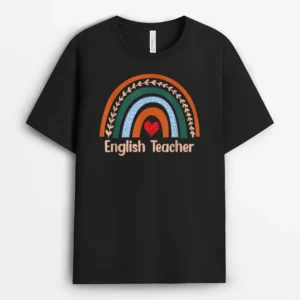 Boho Rainbow English Teacher Back To School Appreciation T-Shirt - Black