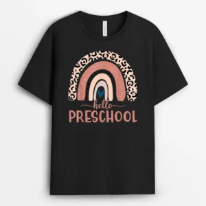 Boho Rainbow Heart For Teachers Women Hello Preschool T-Shirt - Black